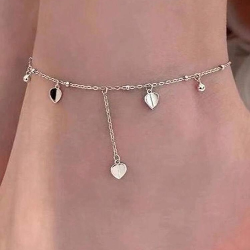 New Silver Heart Charm Anklet - Picture 2 of 5
